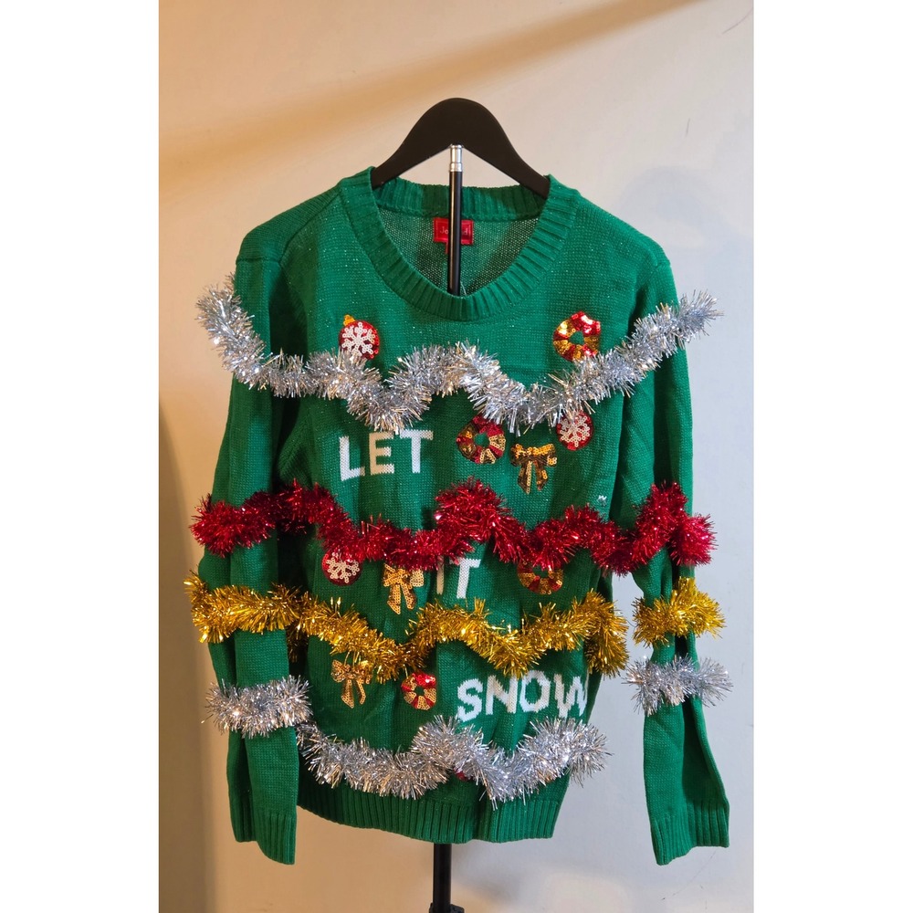 NWT Joyland Let It Snow Garland Sweater Women's Size XL Green Christmas